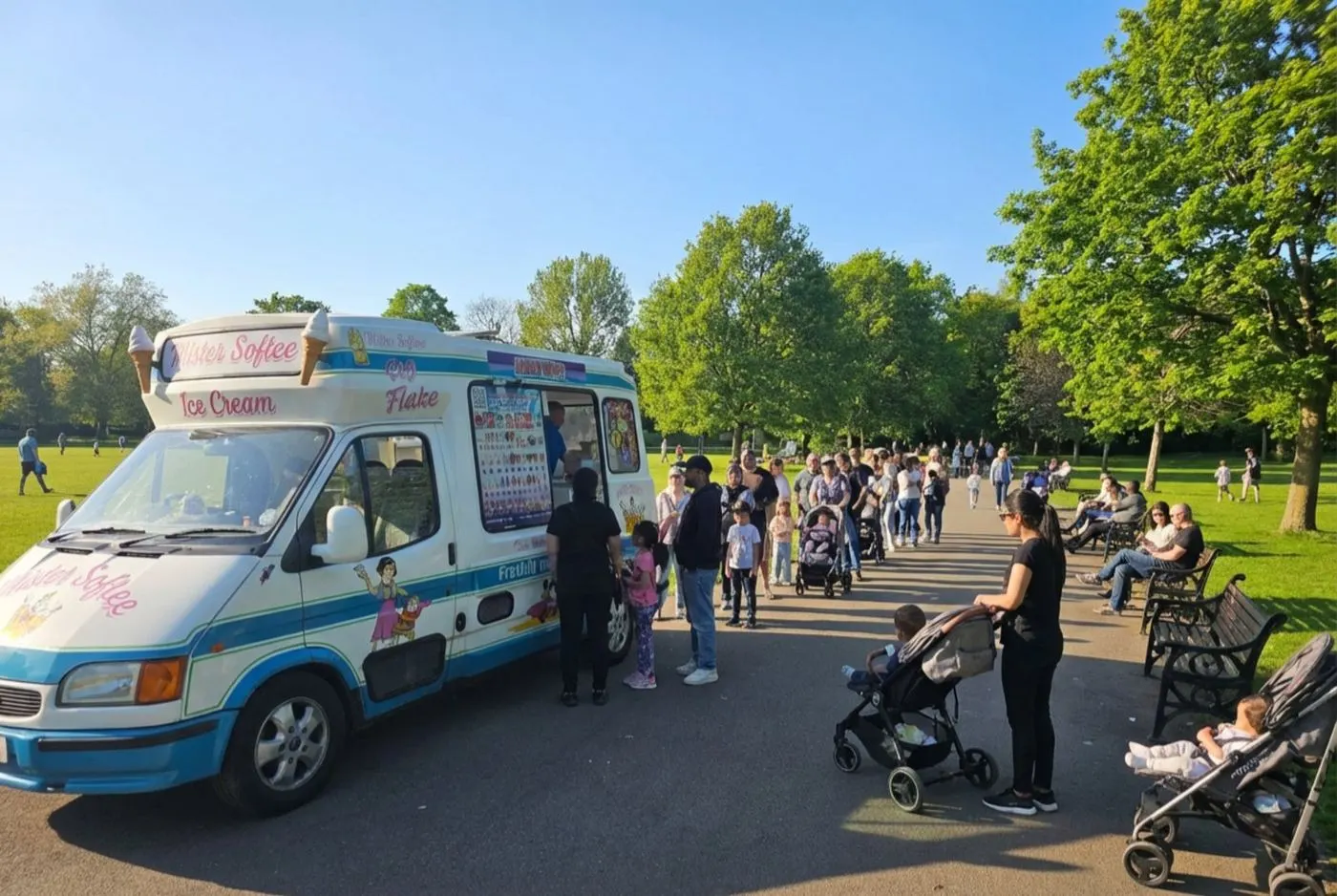 Busy park event with happy customers